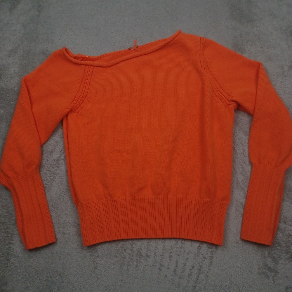 Free People Sweater Womens Large Orange Knit Off Shoulder Pullover